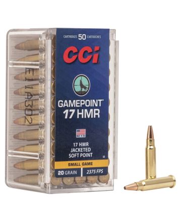 CCI 0052 Gamepoint Rimfire 17HMR 20gr Jacketed Soft Point 50 Per Box/40 Case