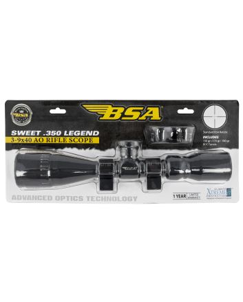 BSA 35039X40AOWRTB Sweet 350 Legend Black Matte 3-9x40mm AO 1" Tube 30/30 Reticle Features Weaver Rings