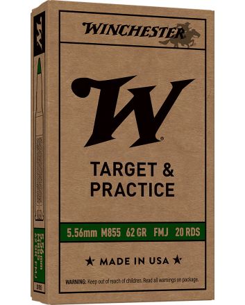Winchester Ammo WM855K USA M855 Green Tip 5.56x45mmNATO 62gr Full Metal Jacket Lead Core 20 Per Box/50 Case