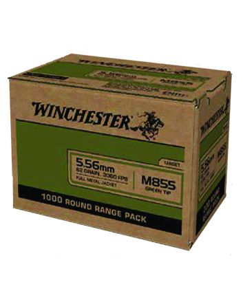Winchester Ammo WM8551000 USA M855 Green Tip 5.56x45mmNATO 62gr Full Metal Jacket 1000 Per Box/1 Case *Sold By Case