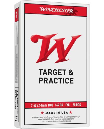 Winchester Ammo WM80 USA M80 7.62x51mmNATO 149gr Full Metal Jacket Lead Core 20 Per Box/25 Case