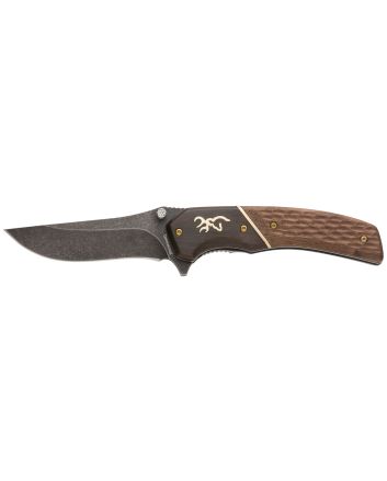 Browning 3220392 HunterLarge 3.50" Folding Drop Point Plain Black Oxide Stonewashed 440C SS Blade/Brown Jigged Hardwood Walnut Handle Includes Pocket Clip