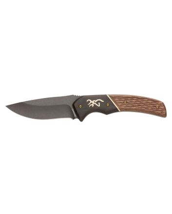 Browning 3220397 HunterLarge 3.63" Fixed Drop Point Plain Black Oxide Stonewashed 440C SS/Blade Brown Jigged Walnut Handle Includes Sheath