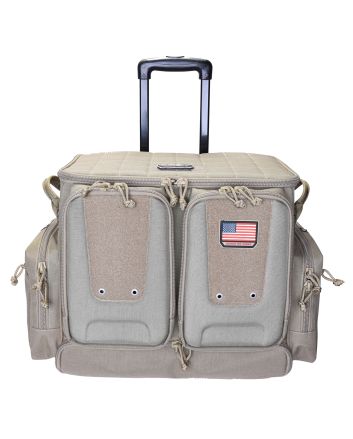 GPS Bags T2112ROB Rolling Tactical Tan 1000D Nylon Teflon Coating with Foam Cradle Holds 6 Handguns, Storage Pockets Holds 4 Additional Guns, Telescoping Handle &amp; ATV Wheels