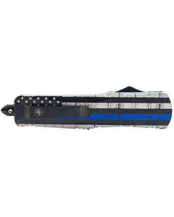 Templar Knife MBTB131 Gen II Back The Blue Slim 3.43" OTF Dagger Plain Black Oxide Stonewashed 440C SS Blade, 5.05" Black &amp; White w/Blue Line Aluminum Handle, Glass Breaker