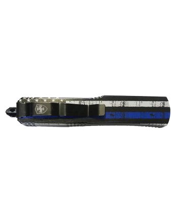 Templar Knife MBTB331 Gen II Back The Blue Slim 3.43" OTF Drop Point Plain Black Oxide Stonewashed 440C SS Blade, 5.05" Black &amp; White w/Blue Line Aluminum Handle, Glass Breaker