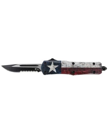 Templar Knife SCAP631 Gen II Captain Small 2.69" OTF Drop Point Part Serrated Black Oxide Stonewashed 440C SS Blade, 4.31" Red/White/Blue w/Star Aluminum Handle Glass Breaker