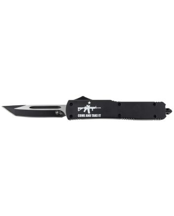 Templar Knife MAR15231 Gen II Come And Take It Slim 3.43" OTF Tanto Plain Black Oxide Stonewashed 440C SS Blade, 5.05" Black w/ "Come And Take It" AR-15 Gun Aluminum Handle, Glass Breaker