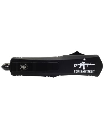 Templar Knife SAR15531 Gen II Come And Take It Small 2.69" OTF Tanto Part Serrated Black Oxide 440C SS Blade, 4.31" Black w/ "Come And Take It" AR-15 Gun Aluminum Handle, Glass Breaker