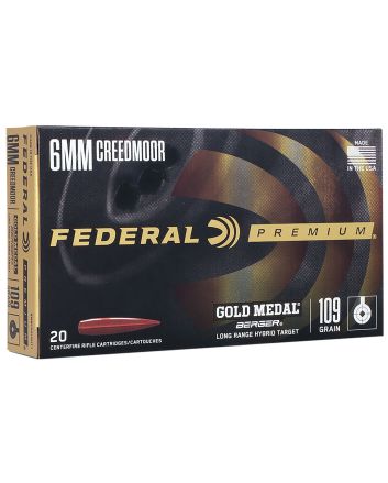 Federal GM6CRDLRHT1 Premium Gold Medal 6mmCreedmoor 109gr Berger Long Range Hybrid Target 20 Per Box/10 Case