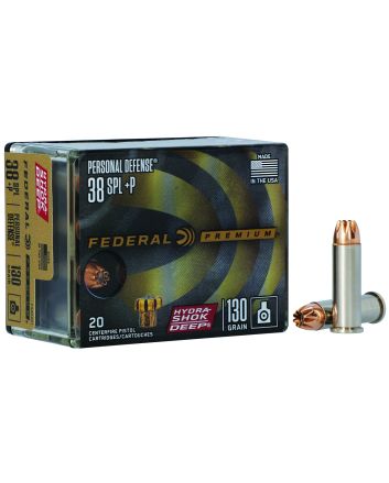 Federal P38HSD1 Premium Personal Defense 38Special+P 130gr Hydra-Shok Deep Hollow Point 20 Per Box/10 Case