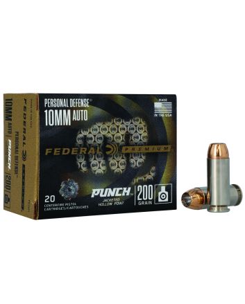 Federal PD10P1 Punch Personal Defense 10mmAuto 200gr Jacketed Hollow Point 20 Per Box/10 Case