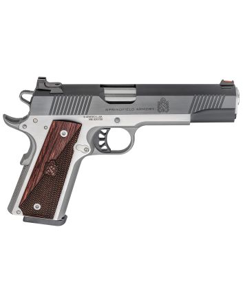 Springfield Armory PX9121L 1911 Ronin 10mm Auto 8+1, 5" Stainless Match Grade Steel Barrel, Blued Serrated Carbon Steel Slide, Stainless Steel Steel Frame w/Beavertail, Crossed Cannon Wood Grip
