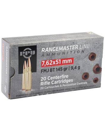 PPU PPRM762 Rangemaster7.62x51mmNATO 145gr Full Metal Jacket Boat Tail 20 Per Box/25 Case