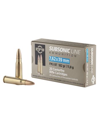 PPU PPS76239 Subsonic7.62x39mm 182gr Full Metal Jacket Boat Tail 20 Per Box/50 Case