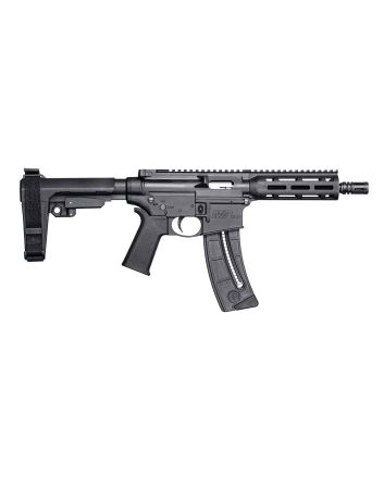 Smith &amp; Wesson 13321 M&amp;P15Pistol 22 LR 8" Black Carbon Steel Barrel 25+1, Black SB Tactical SBA3 Adjustable Arm Brace Stock, Black Magpul MOE Grip, Manual Safety, Optics Ready