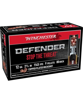 Winchester Ammo SB1200PD Defender12Gauge 2.75" 9Pellets Copper Plated 00Buck Shot 10 Per Box/10 Case