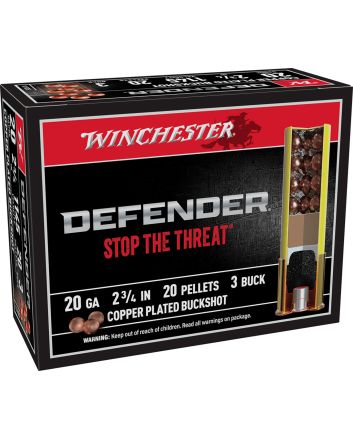 Winchester Ammo SB203PD Defender20Gauge 2.75" 20Pellets Copper Plated 3Buck Shot 10 Per Box/10 Case