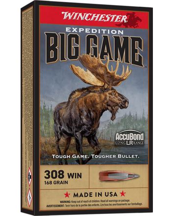 Winchester Ammo S308LR Expedition Big Game Long Range 308Win 168gr Nosler AccuBond Long-Range 20 Per Box/10 Case