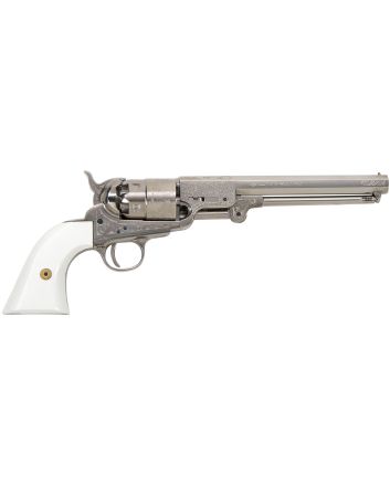 Traditions FR185117 1851 Navy Break Open 44 Cal #11 Percussion 7.50" 6 Shot Nickle Engraved Simulated Ivory Grip