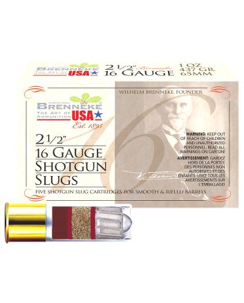 Brenneke SL162BR Brenneke 1616Gauge 2.50" 1oz Slug Shot 5 Per Box/50 Case