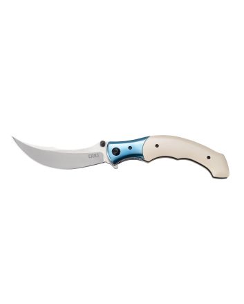 CRKT 7471 Ritual4.37" Folding Plain Satin 12C27 Sandvik Blade/ Ivory/Blue Resin w/SS Bolster Handle Includes Pocket Clip