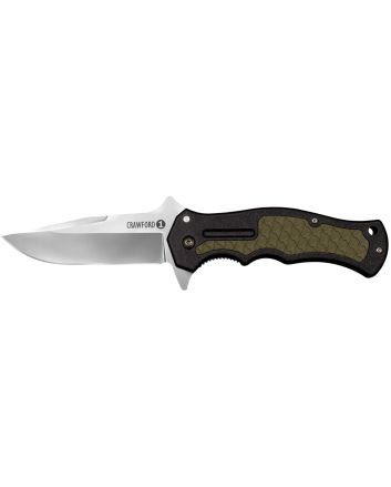 Cold Steel CS20MWC Crawford 1 3.50" Folding Plain 4034 Stainless Steel Blade/Black w/OD Green Traction Inlays GRN Handle Includes Pocket Clip