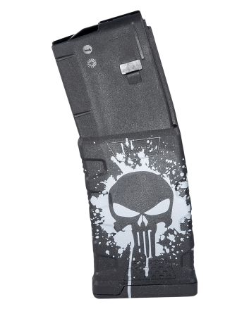 Mission First Tactical EXDPM556PSSWH Extreme Duty30rd 223 Rem/5.56x45mm Fits AR-15/M4 Black w/White Punisher Skull Splatter Polymer