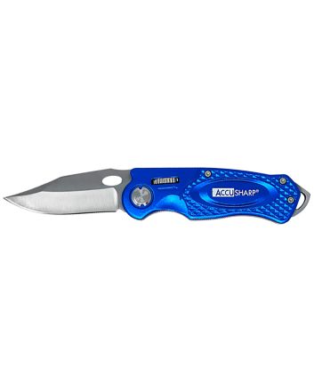 AccuSharp 701C Sport3" Folding Plain Stainless Steel Blade/Blue Anodized Aluminum Handle Includes Belt Clip