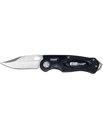 AccuSharp 703C Sport3" Folding Plain Stainless Steel Blade/Black Anodized Aluminum Handle Includes Belt Clip