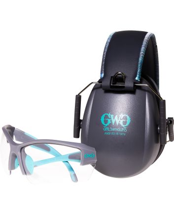 Girls With Guns 2388 Assure Protective Safety Glasses &amp; Muff Combo Women Clear Lens Anti-Scratch Gray Frame