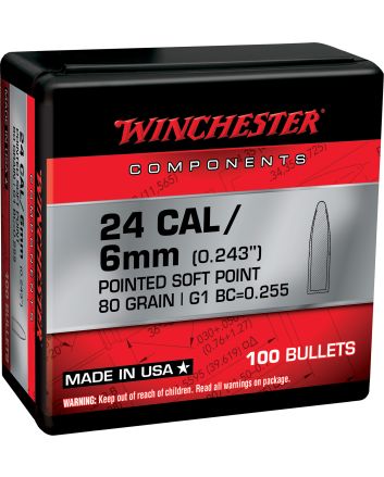 Winchester Ammo WB243SP80X Centerfire Rifle243Win 80gr Pointed Soft Point 100 Per Box/10 Case