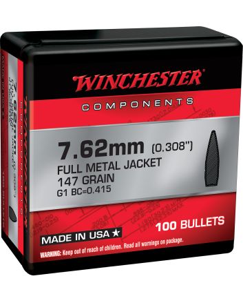 Winchester Ammo WB762M147X Centerfire Rifle7.62mm 147gr Full Metal Jacket Boat Tail 100 Per Box/10 Case