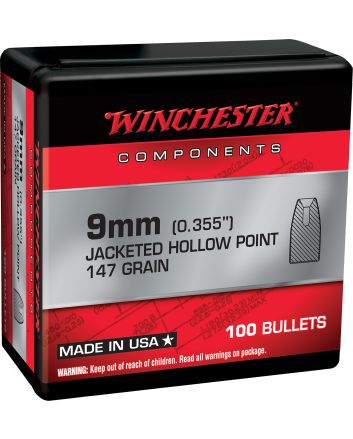 Winchester Ammo WB9JHP147X Centerfire Handgun Reloading 9mm 147gr Jacketed Hollow Point 100 Per Box/10 Case