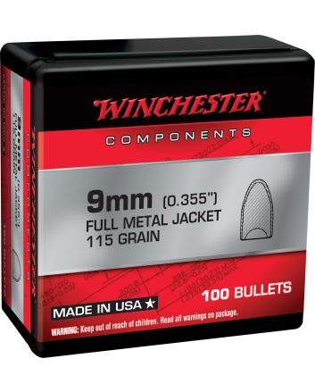 Winchester Ammo WB9MC115X Centerfire Handgun Reloading 9mm 115gr Full Metal Jacket Flat Base 100 Per Box/10 Case