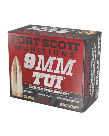 Fort Scott Munitions 9MM115SCV Tumble Upon Impact (TUI)9mmLuger 115gr Solid Copper Spun 20 Per Box/25 Case