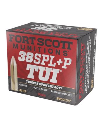 Fort Scott Munitions 38+P081SCV Tumble Upon Impact (TUI)38Special+P 81gr Solid Copper Spun 20 Per Box/25 Case