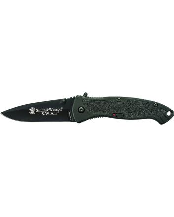 Smith &amp; Wesson Knives SWATMBCP S.W.A.T.3.20" Folding Plain Black 4034 SS Blade Black Aluminum Handle Includes Pocket Clip