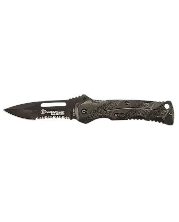 Smith &amp; Wesson Knives SWBLOP2BSCP Black Ops3.40" Folding Drop Point Part Serrated 4034 SS Blade Black Includes Pocket Clip