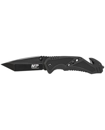 Smith &amp; Wesson Knives SWMP11BCP M&amp;P Rescue 3.80" Folding Tanto Plain Black Stainless Steel Blade Black G10 Handle Features Glass Breaker/Seat Belt Cutter Includes Pocket Clip