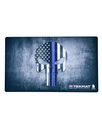 TekMat TEK42BLUELINE Blue Line Punisher Door Mat Multi Color Rubber 42" Long Blue Line Punisher Skull