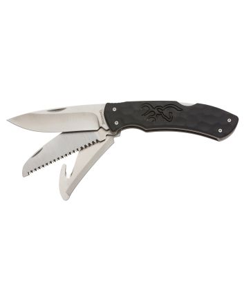 Browning 3220430 Primal Kodiak Slim 3.75" Folding Drop Point/Gut Hook/Saw 8Cr13MoV SS Blade Black Polymer w/Rubber Overmold Handle Includes Nylon Belt Pouch