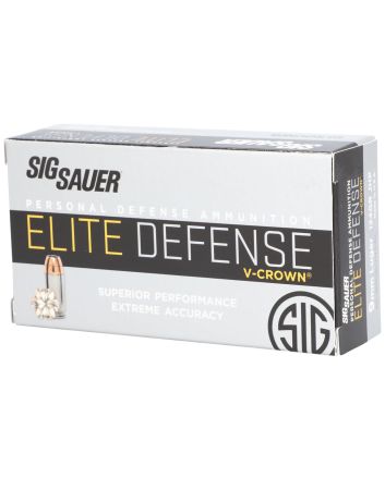 Sig Sauer E9MMA250 Elite Performance9mmLuger 124gr V-Crown Jacketed Hollow Point 50 Per Box/10 Case
