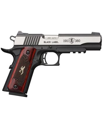 Browning 051969492 1911-380 Black Label Medallion Pro 380 ACP 4.25" 8+1 Matte Black Stainless Steel with Black Accents Rosewood with Integrated Gold Buck Mark Inlay Grip Fixed 3-Dot Picatinny Rail
