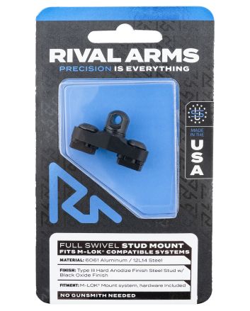 Rival Arms RA-RA92M1B Full Swivel Stud MountBlack 6061-T6 Aluminum with Black Anodized 12L14 Steel Stud for M-LOK Mount System
