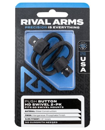 Rival Arms RA-RA92S1A HD Swivel SetBlack Manganese Phosphate Steel with 1.5" Loops &amp; Push Button