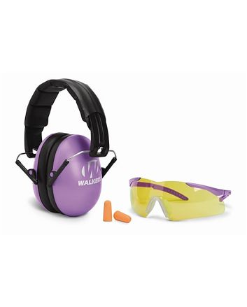 Walker's GWPYWFM2GFPPUR Folding Muff Combo 23 dB Over the Head Folding Muff, Foam Ear Plugs, Shooting Glasses, Purple/Black Polymer Fits Youth/Women