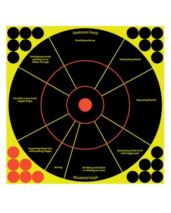 Birchwood Casey 34075 Shoot-N-C Reactive Target Self-Adhesive Paper Black/Yellow/Red 12" Bullseye 50 Pack *Worn, Damaged Pkg/Bagged