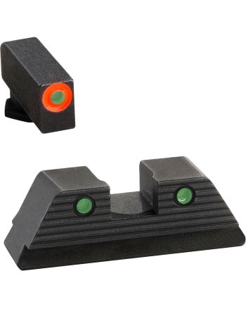 AmeriGlo GL816 Trooper Sight Set for GlockGreen Tritium Orange Outline Front Sight-Green Tritium Black Outline Rear Sight