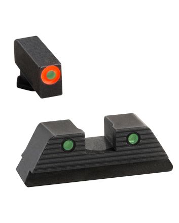 AmeriGlo GL818 Trooper Sight Set for GlockGreen Tritium Orange Outline Front Sight-Green Tritium Black Outline Rear Sight
